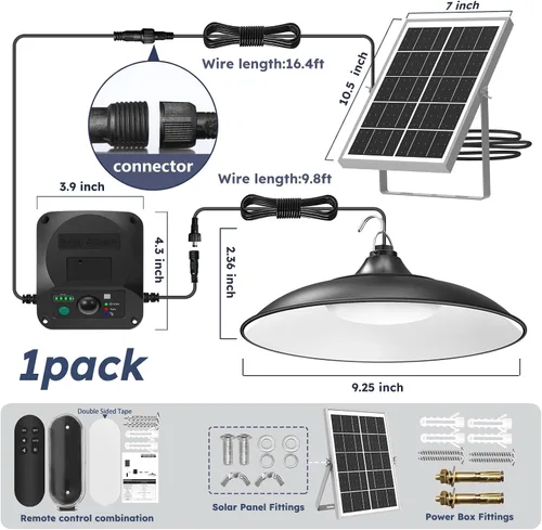Vista 7 de Luces solares de cobertizo para interiores y exteriores, luz colgante con sensor de movimiento de 3200 lm disponible durante el día con control