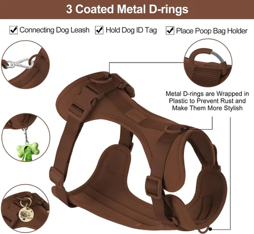 Vista 4 de Arnés ligero para perro sin tirones arnés ajustable y duradero de malla transpirable para mascotas con cojín suave y cómodo, para perros pequeños