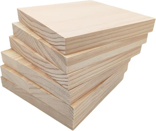 Vista 18 de 6 piezas de bloques cuadrados de madera sin terminar para manualidades, tablas de madera de pino en blanco de 15x15x1 centímetros, para tallado
