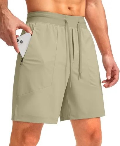 Vista 2 de Viodia Pantalones cortos deportivos para hombre de 7 pulgadas con bolsillos con cremallera, ligeros, de secado rápido, pantalones cortos