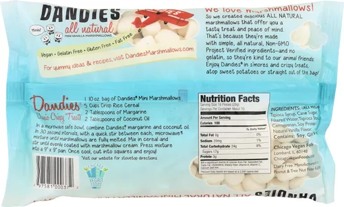 Vista 5 de Dandies Mini malvaviscos veganos, sin sabores artificiales, colorantes alimenticios, jarabe de maíz o gelatina, perfecto para asar, s'mores