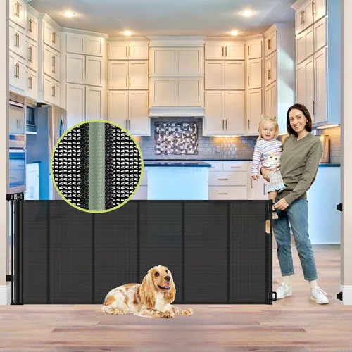 Vista 14 de Puertas retráctiles reforzadas de 33 pulgadas de alto x 55 pulgadas de ancho para puertas, paquete de 2, color negro