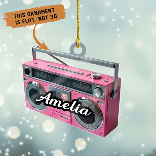 Vista 2 de Adorno de radio personalizado 2025, adorno de radio retro personalizado, cinta de cassette, adornos retro, adornos de radio de Navidad, adornos