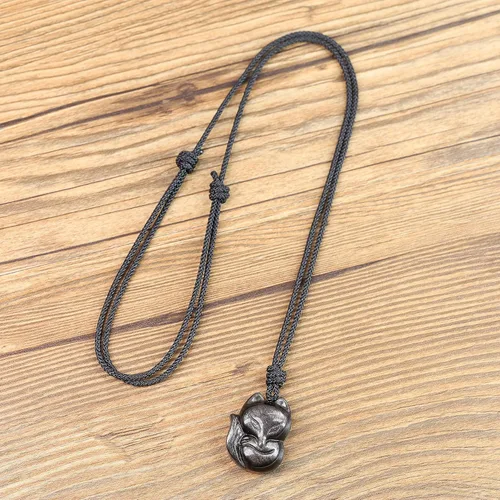 Vista 6 de COAI Collar con colgante de zorro de piedra para hombre y mujer, Piedra, Jaspe