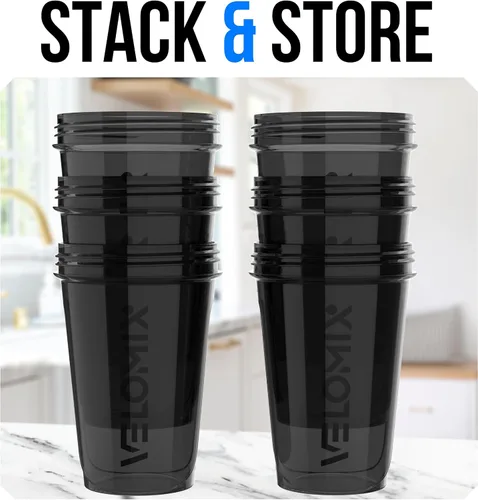 Vista 6 de VELOMIX -PAQUETE DE 6- Vasos Agitadores para Batidos de Proteínas de 20 oz - 6x Batidor de Alambre Botella Agitadora de Proteínas a Prueba