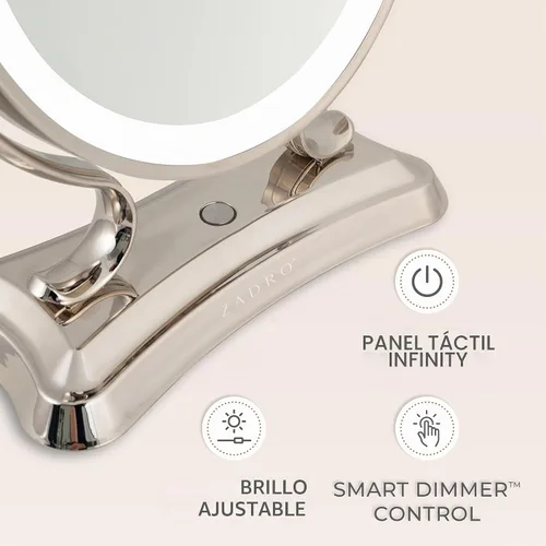 Vista 2 de Zadro Espejo de maquillaje LED Glamour de 12 pulgadas con luces y aumento, espejo de control táctil 5X/1X con luces para escritorio de maquillaje