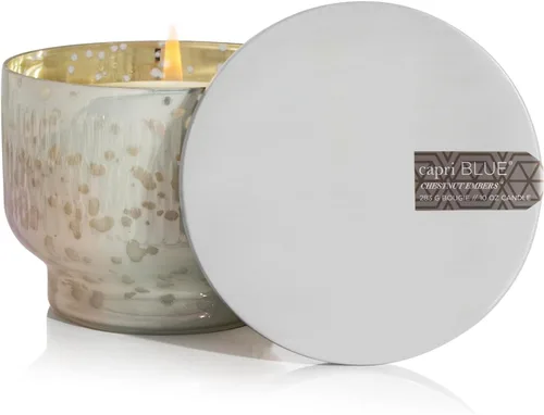Vista 17 de Capri Blue Vela navideña en tarro de mercurio, mezcla de velas de soja, velas de otoño para el hogar perfumadas con manzana, canela y pera, vela