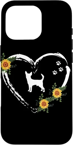 Vista 20 de Chihuahua With Paw Prints And Sunflower Heart On Black Case for iPhone 16