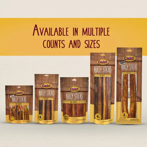 Vista 7 de Cadet Bully Sticks para perros grandes, pizza de carne de res totalmente natural, masticables de larga duración sin cuero crudo para masticadores