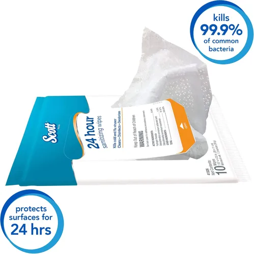 Vista 3 de Scott Toallitas desinfectantes 24 horas – Limpieza y desinfección multisuperficie, desinfección continua durante 24 horas – (41526), 50 paquetes x