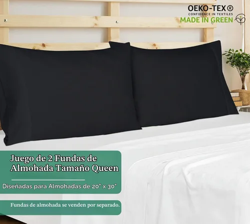 Vista 2 de Royale Linens Juego de 2 fundas de almohada Queen – Fundas de almohada de cama – 20 x 30 pulgadas – Fundas de almohada negras – 1800 microfibra Negro