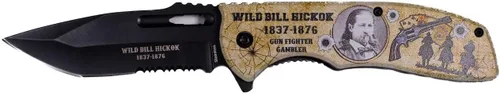 Vista 2 de Cuchillo de bolsillo plegable Wild Bill Hickok, cuchillo de bolsillo de acero inoxidable de 4.75 pulgadas con retrato pintado de Wild Bill Hickok