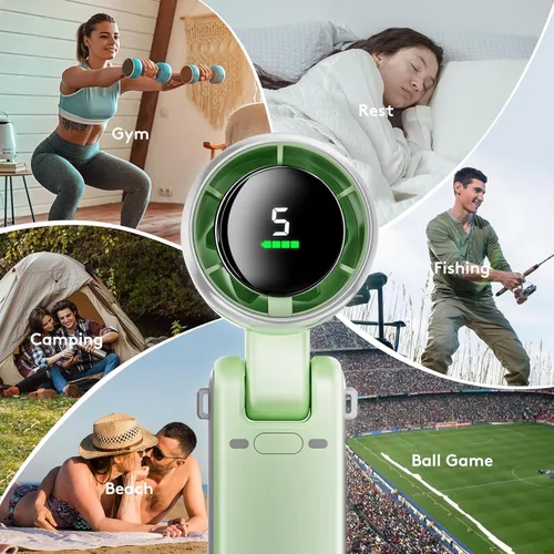 Vista 8 de Mini ventilador portátil de mano, potente ventilador turbo plegable, batería de 10000 mAh y velocidad de 50000 RPM, ventiladores personales Verde