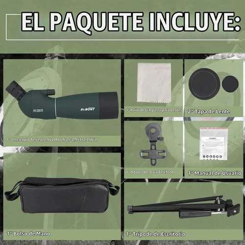 Vista 9 de SVBONY SV28 Plus telescopios de detección con trípode, telescopio de observador en ángulo de 25-75x70 con adaptador de teléfono, telescopio