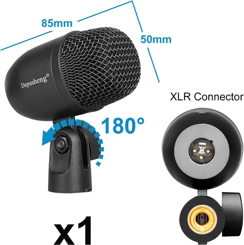 Vista 5 de Depusheng Juego de micrófonos de batería de 5 piezas con 3 micrófonos de percusión dinámicos y 2 micrófonos de percusión de condensador, ideal
