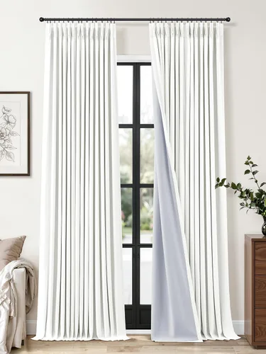 Vista 41 de Cortinas opacas plisadas de lino beige y blanco de 90 pulgadas de largo para dormitorio o sala de estar, juego de 2 paneles, oscurecimiento