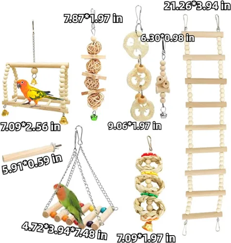 Vista 2 de 8 juguetes de columpio de loro, para masticar de pie, hamaca colgante para escalar, jaula de pájaros, juguetes para periquitos, conure, cacatúas