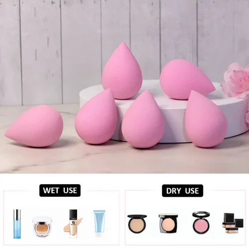 Vista 2 de Juego de 6 esponjas de maquillaje – Esponja suave de belleza para base, crema y polvo (rosa claro)