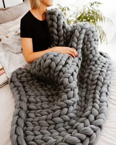 Vista 23 de Manta de punto grueso de 50 x 60 pulgadas, manta gigante tejida a mano con hilo 100% de lana merina, hecha a mano para cama, sofá, manta bohemia