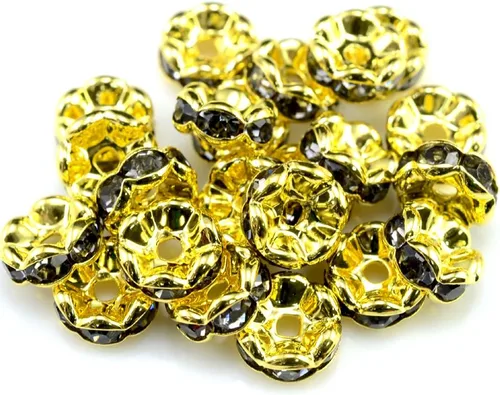 Vista 33 de RUBYCA 100 unidades de cuentas espaciadoras redondas estilo Rondelle en tono dorado de 10 mm, cristal checo AB blanco