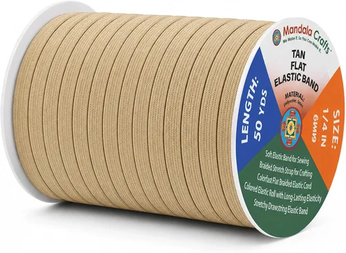 Vista 126 de Mandala Crafts 20 yardas 1/2 pulgada 0.472 in bandas elásticas beige