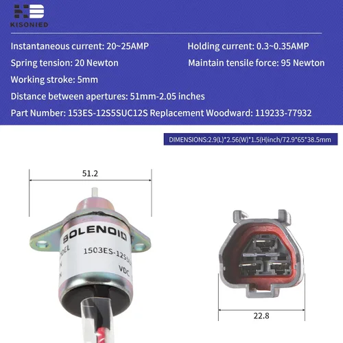Vista 2 de M810324 Solenoide de apagado de combustible 119233-77932 Yanmar 1503ES-12S5SUC12S Reemplazar Woodward para John Deere 3038E 3036E 3032E 2025R 2032R