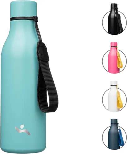 Vista 10 de Konokyo Botella de agua aislada con correa, botella de agua de acero inoxidable de 18 onzas de doble pared con aislamiento al vacío, frasco de Verde