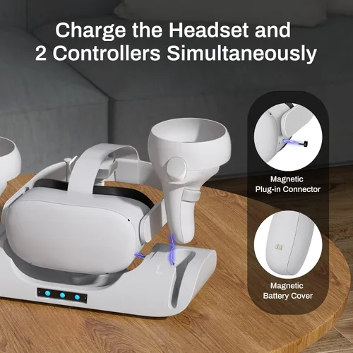 Vista 4 de Younik Base de carga para Meta Quest 2 controladores de carga y auriculares simultáneamente accesorios de estación de carga de realidad virtual