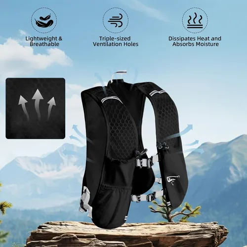Vista 2 de Mochila de hidratación para mujeres y hombres, chaleco ligero para correr con bolsa de agua de 1.5 L, mochila de agua transpirable para senderismo