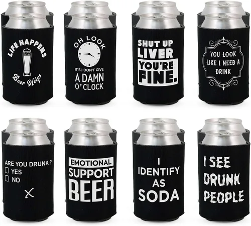 Vista 8 de Divertidos frases de fiesta de cerveza para latas de cerveza con aislamiento térmico para bebidas con soda, cerveza Hugger Coolies