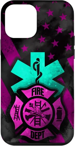 Vista 16 de EMT EMS Firefighter Pink Turquoise Fire Rescue American Flag Case for iPhone 16
