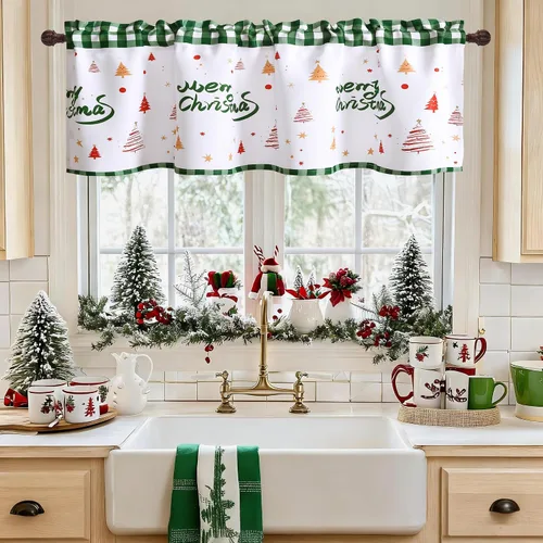 Vista 10 de DWCN Cenefa para ventana de cocina, con bolsillo para barra, para ventana, sala de estar/sótano, 36 x 16 pulgadas de largo, 1 panel, beige
