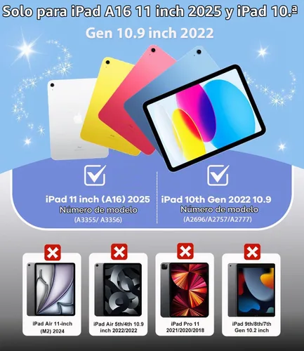 Vista 2 de Cantis Funda para iPad A16 de 11 pulgadas 2025/iPad de 10ª generación 2022 (10.9 pulgadas) con protector de pantalla y soporte para lápices, funda