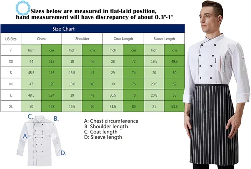 Vista 5 de XINFU Abrigo de chef unisex de manga largamanga corta con doble botonadura, uniforme de chef de cocina