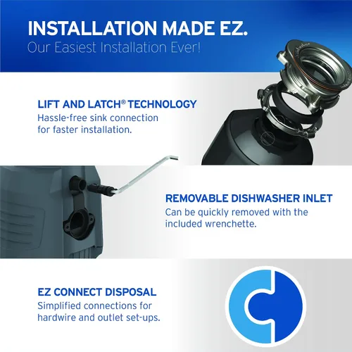 Vista 6 de InSinkErator Evolution Cover Control 3/4 HP Triturador de basura, Serie Avanzada EZ Connect Triturador de desperdicios de alimentos de alimentación