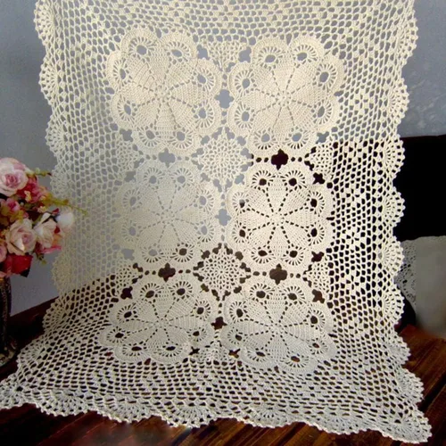 Vista 3 de Laivigo Mantel de encaje hecho a mano, rectangular, 24 x 31 pulgadas, color beige