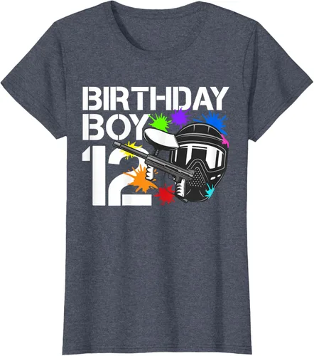 Vista 40 de 12th B-Day Paintball Birthday Party Boy 12 Year Old Funny T-Shirt, Negro