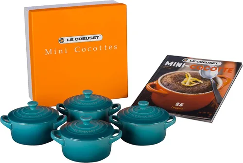 Vista 7 de Le Creuset Juego de 4 mini cocottes de gres con libro de cocina, 8 oz. cada uno, Artichaut