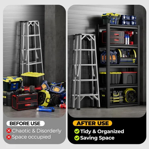 Vista 6 de Auto Dynasty Estantes de Almacenamiento de 5 Niveles, 72" de Alto Resistente (Capacidad de 3000 LBS) Estantería de Garaje Ajustable, Unidad