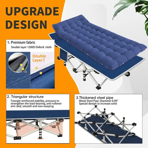 Vista 2 de Catre de camping con colchón, cómodo y resistente, soporta hasta 450 libras, catres para dormir, cama de campamento, catre plegable con bolsa