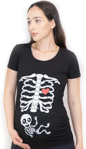 Vista 2 de Camisetas de maternidad de Halloween con diseño de esqueleto para pareja, con rayos X, para bebé, para embarazo, hamburguesa, comida diverti Versión