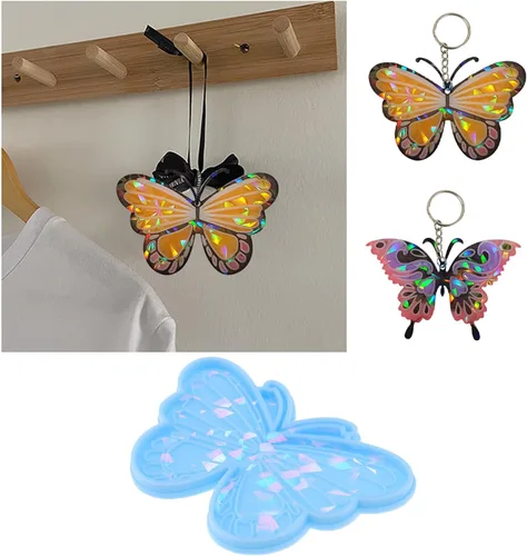 Vista 3 de 3 moldes holográficos de mariposa de resina holográfica, moldes de resina epoxi, accesorios para hacer dijes, joyas, manualidades, color azul