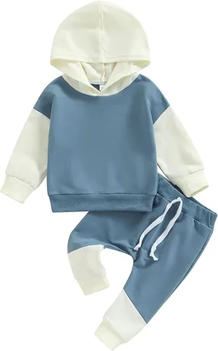 Vista 8 de Ropa de bebé niño 3 6 9 12 18 24M 3T Conjunto de pantalones con capucha patchwork sudadera con capucha pantalones de rayas traje de otoño invierno