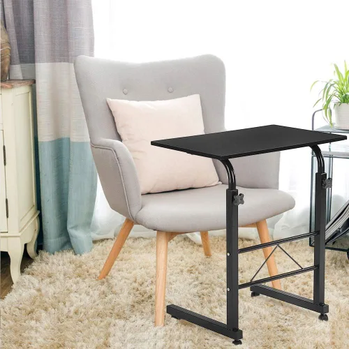 Vista 3 de SSLine Mesa de aperitivos con ruedas, escritorio elevable para computadora portátil, bandeja de TV móvil en forma de C, para sofá, silla, mesa