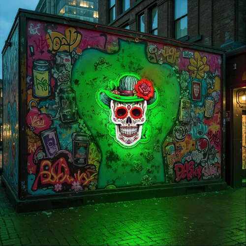Vista 6 de Letrero de neón del Día de los Muertos, luz de neón LED de calavera de azúcar mexicana para decoración del hogar y bar, arte impreso UV con tira LED