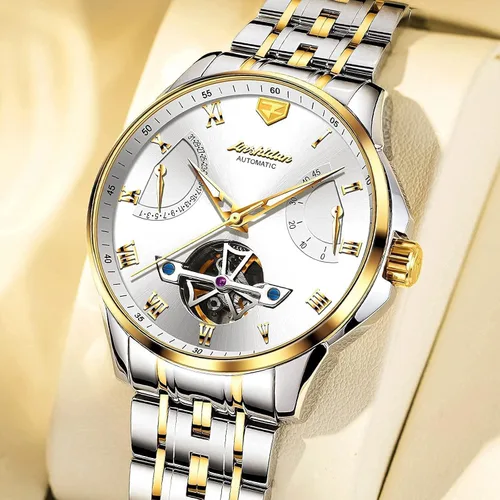 Vista 7 de OLEVS Relojes de pulsera Pro Diver para hombre correa de acero inoxidable de dos tonos impermeables relojes mecánicos automáticos para hombre lujo