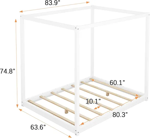 Vista 2 de Harper & Bright Designs Cama Queen con dosel de madera con 4 paneles de póster, marco de cama Queen con soporte de listones de madera maciza, cama
