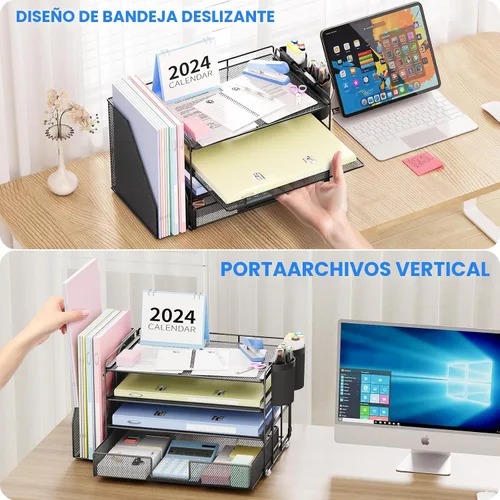 Vista 5 de OPNICE - Organizadores de escritorio y accesorios, para espacio de trabajo, suministros de oficina, organizador de archivos con 2 soportes para Negro