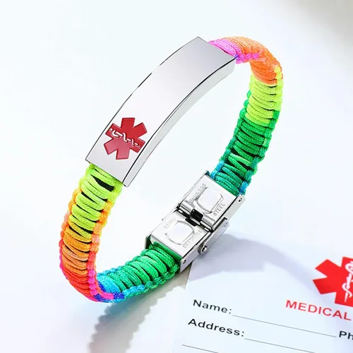 Vista 2 de Pulsera personalizada de identificación de alerta media color arco iris