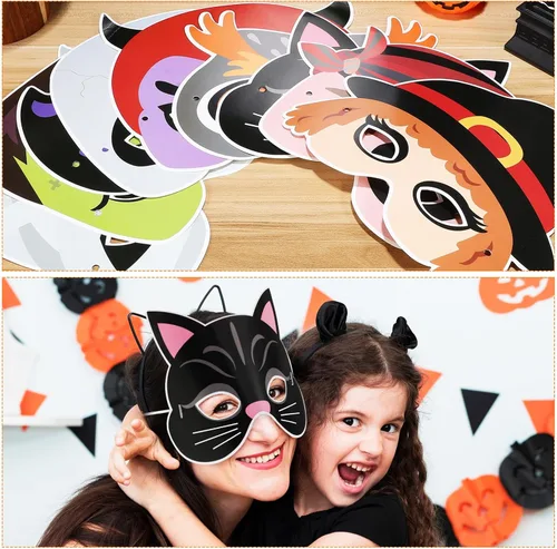 Vista 2 de PRETYZOOM Máscaras de Halloween, 9 unidades, máscaras de papel para adultos, banda elástica ajustable, máscara ligera para festivales, fiestas